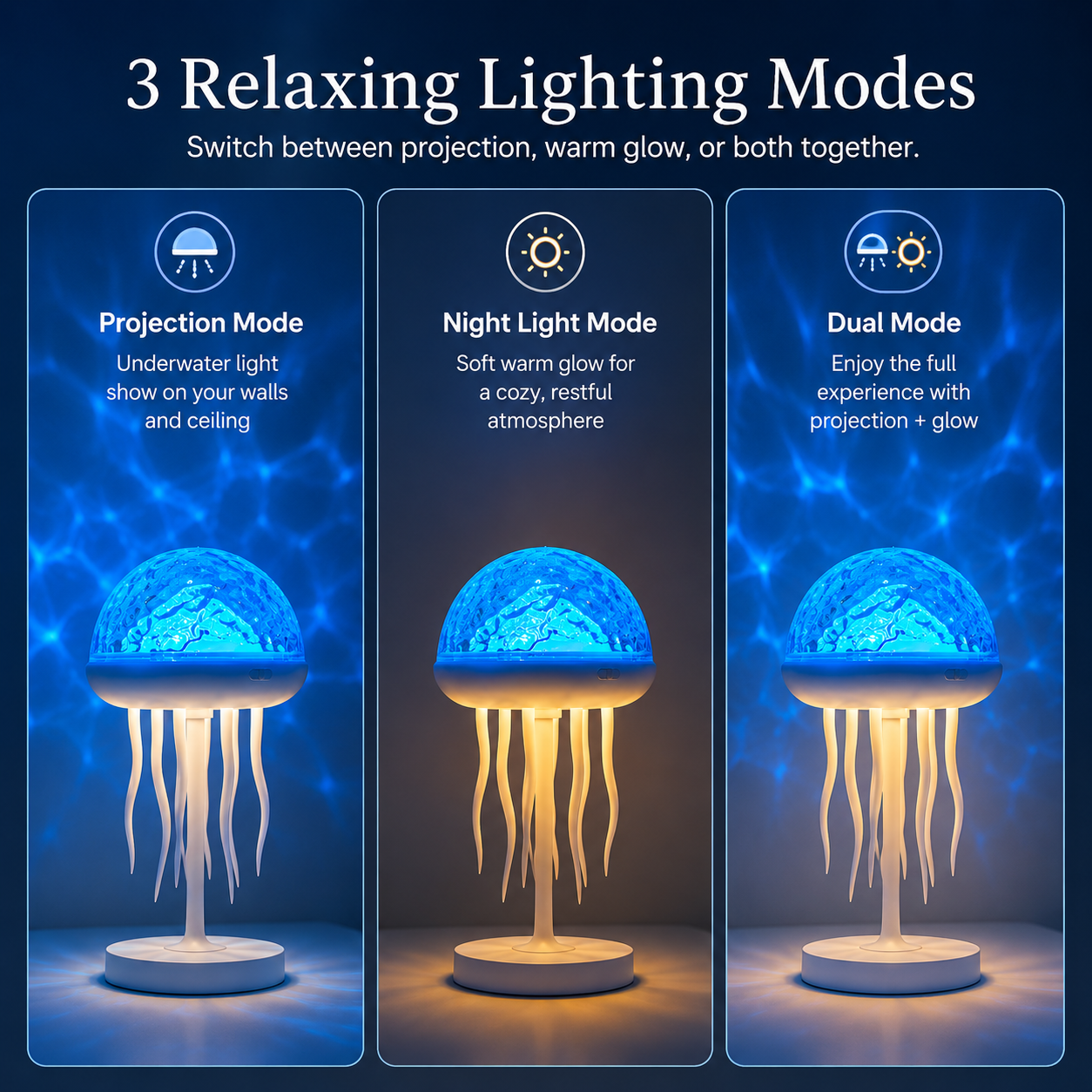 Ocean projection lamp creating a calming bedroom atmosphere