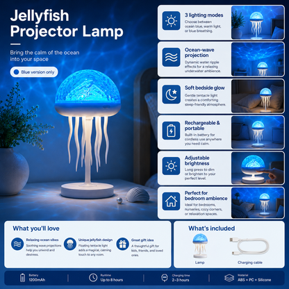 Jellyfish night light with blue underwater ocean projection
