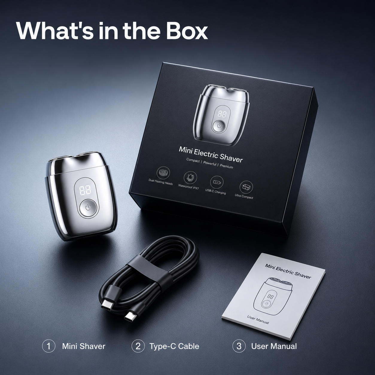 Sharp double-ring blades on compact mini electric shaver