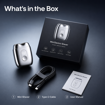 Sharp double-ring blades on compact mini electric shaver