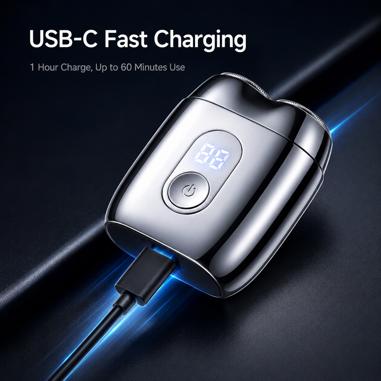 Mini electric shaver size and weight details with 60 minutes runtime