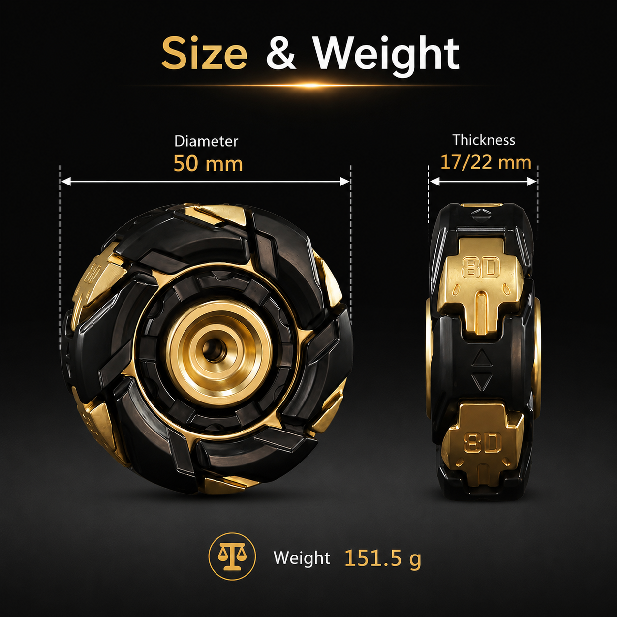 Full metal mechanical EDC spinner size and weight details