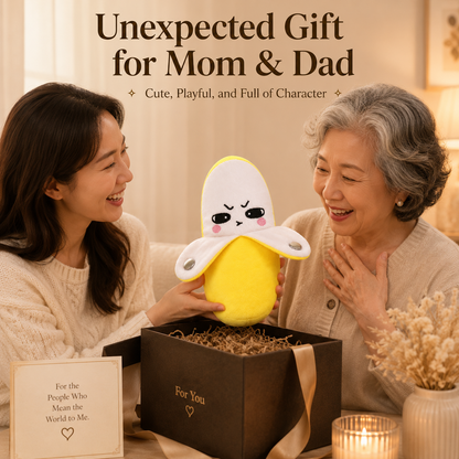 Soft banana plush with embroidered face and touch-to-play music feature
