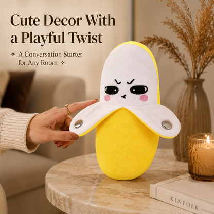 Soft banana plush with embroidered face and touch-to-play music feature