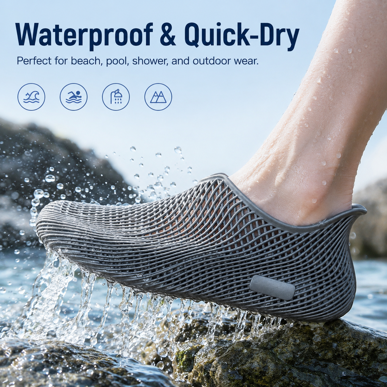 Gray quick dry water shoes for beach pool and outdoor use