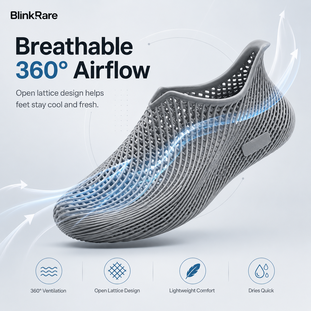 Breathable 3D printed slip-on shoes with open mesh structure