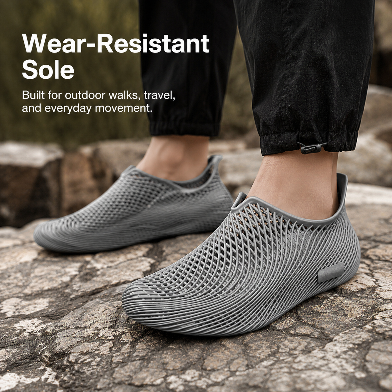 Ultra-light 3D printed water shoes held in hand