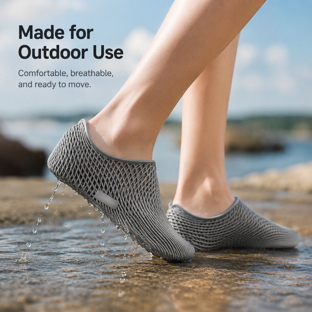 Flexible slip-on water shoes for easy on and off comfort