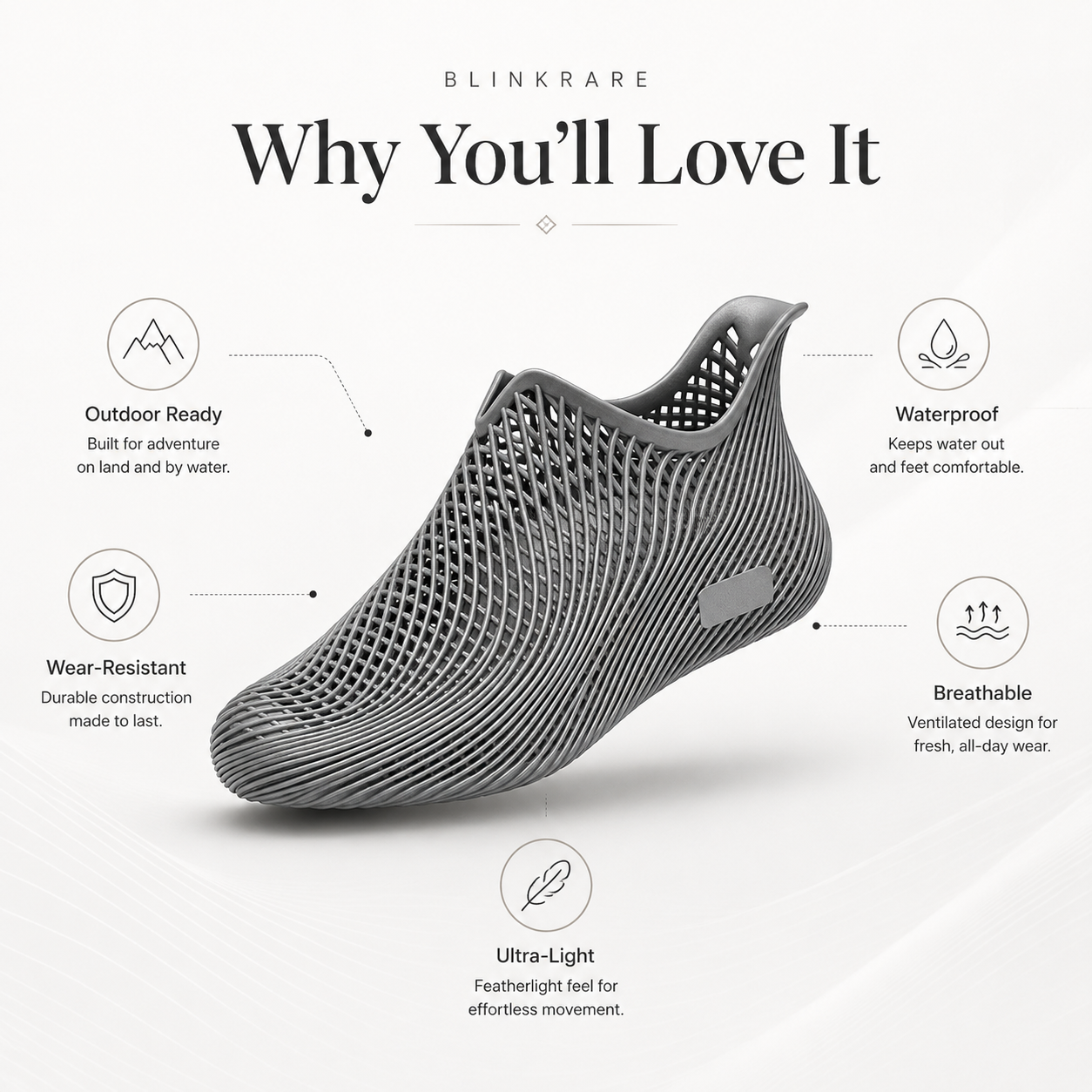 BlinkRare 3D printed water shoes with quick-dry breathable design