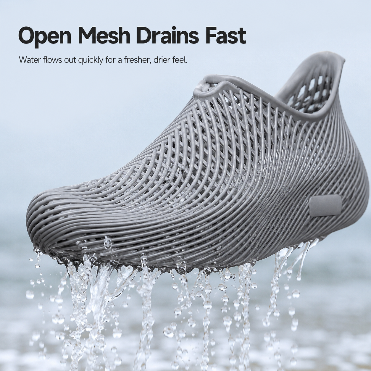 Outdoor 3D printed water shoes stepping through shallow water