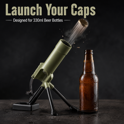 Cap launcher bottle opener firing beer bottle caps up to 10 feet