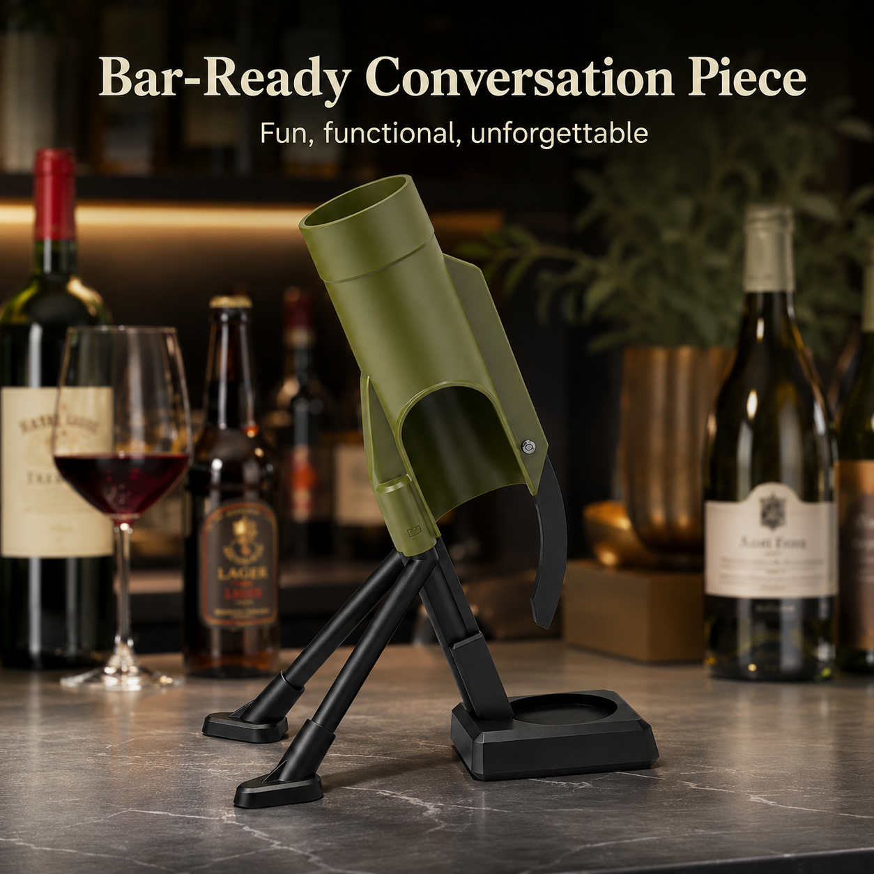 Mortar bottle opener as a fun bar accessory for beer lovers