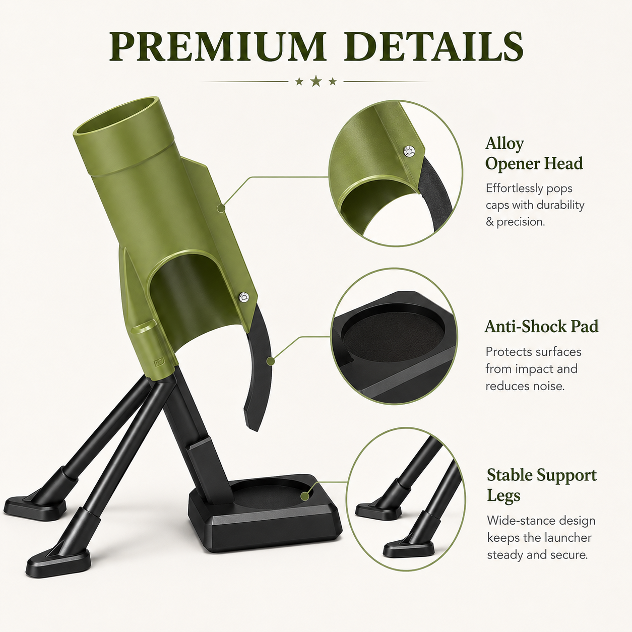 Mortar bottle opener with alloy opener head and anti-shock pad