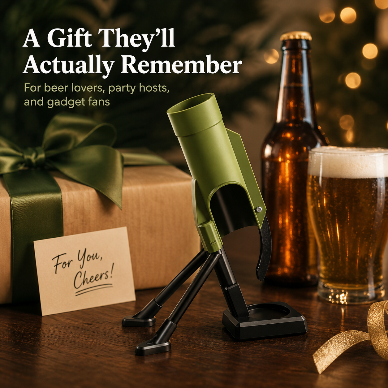 Unique beer lover gift mortar bottle opener in military green