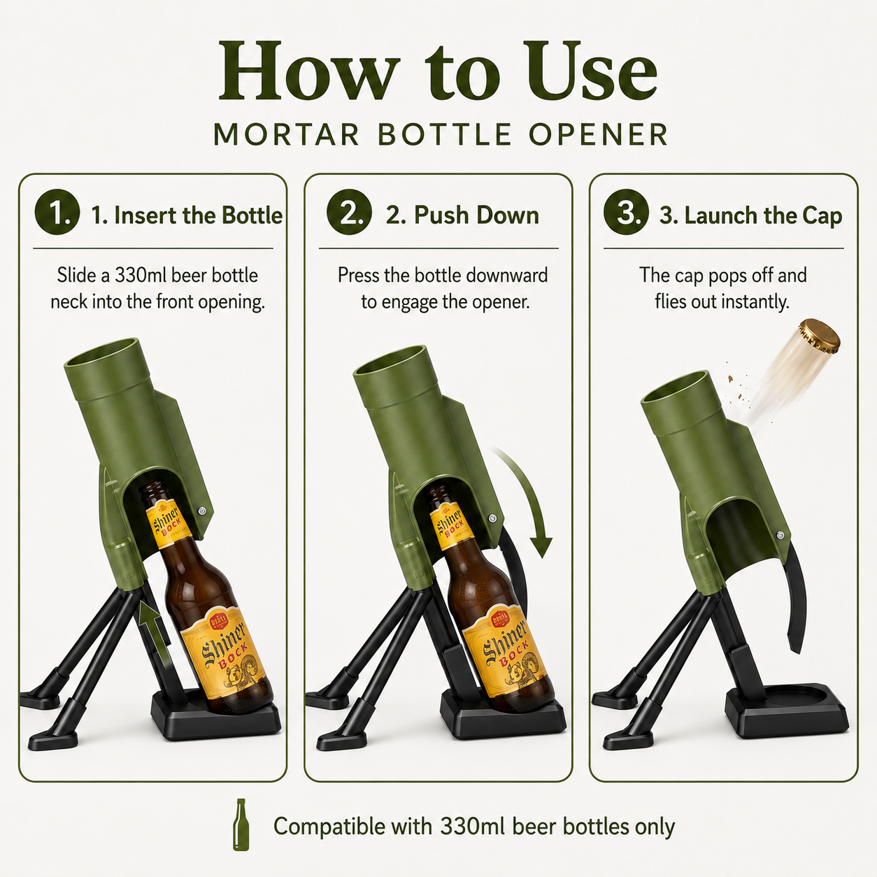 How to use mortar bottle opener for 330ml beer bottles