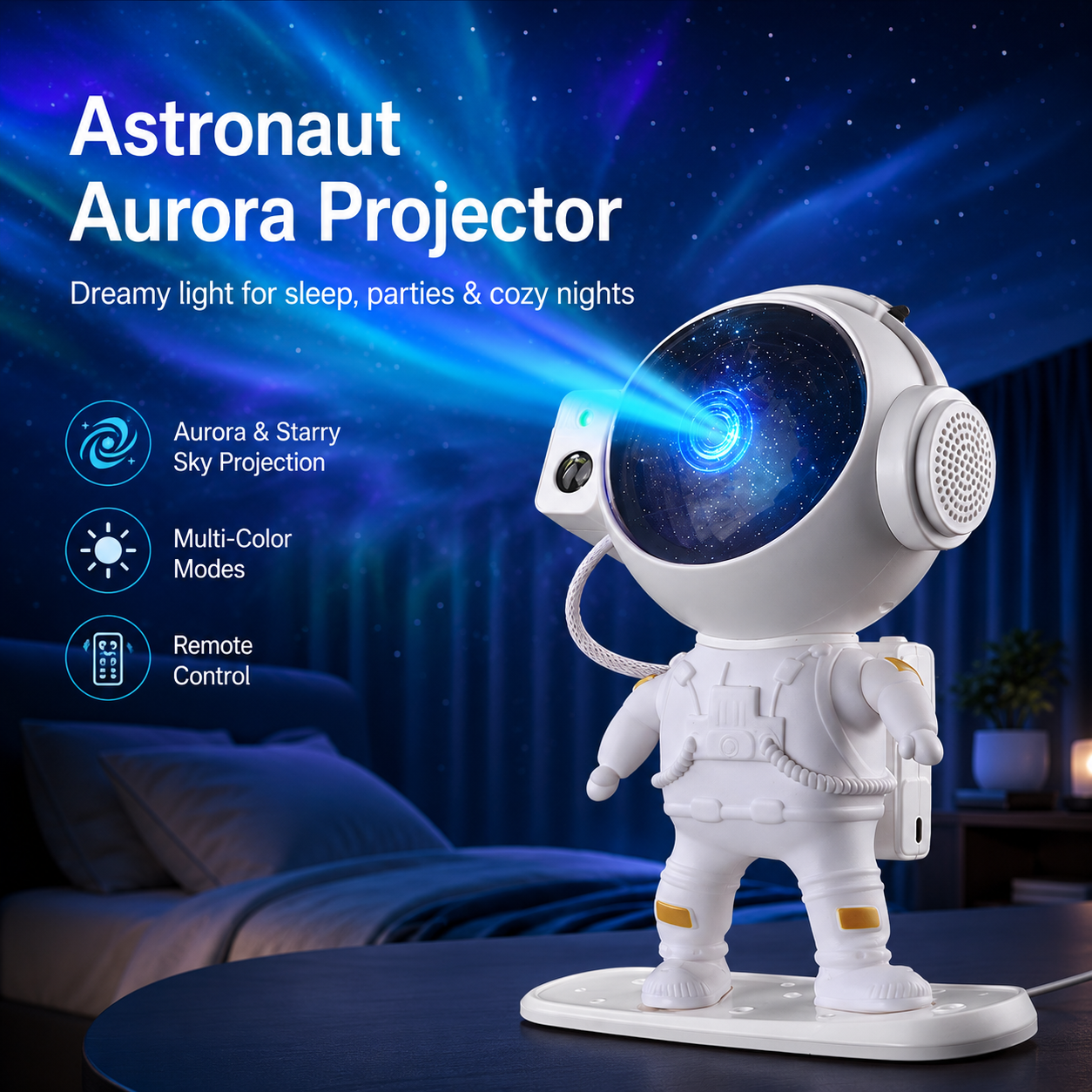 White astronaut galaxy projector light product front view