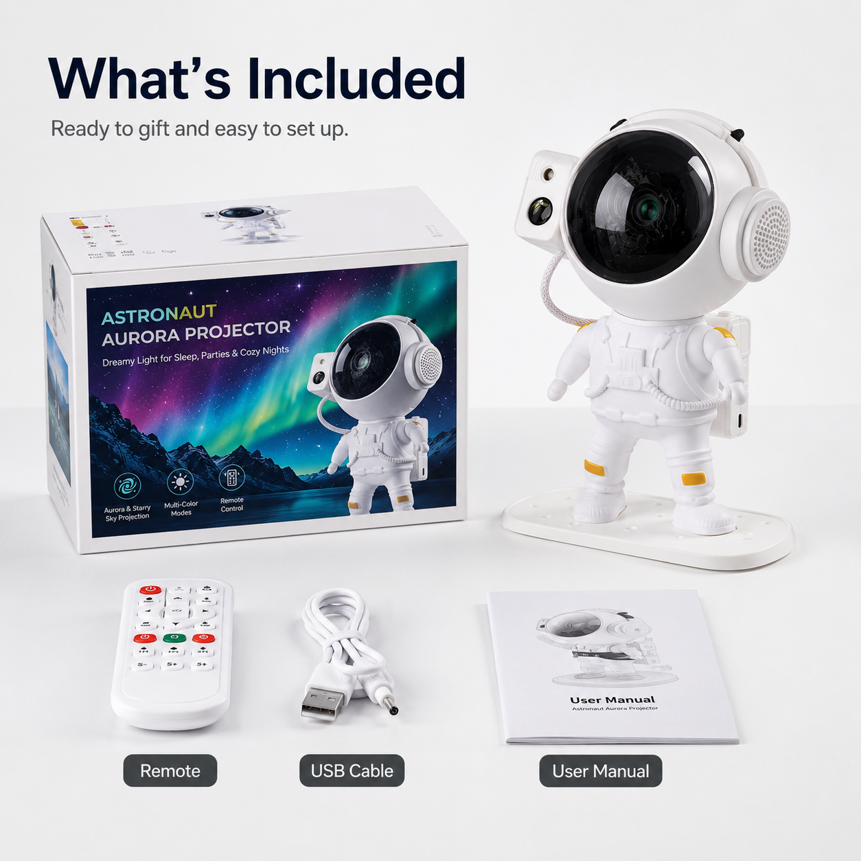 Astronaut galaxy projector with remote control USB cable and box