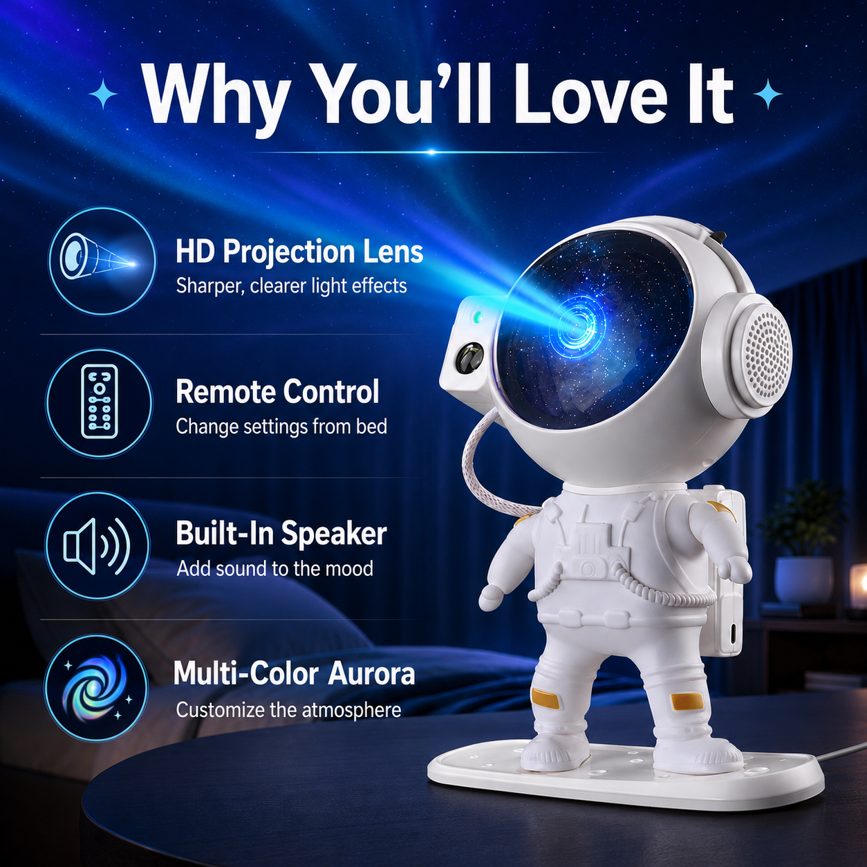 Astronaut galaxy projector light with aurora star projection