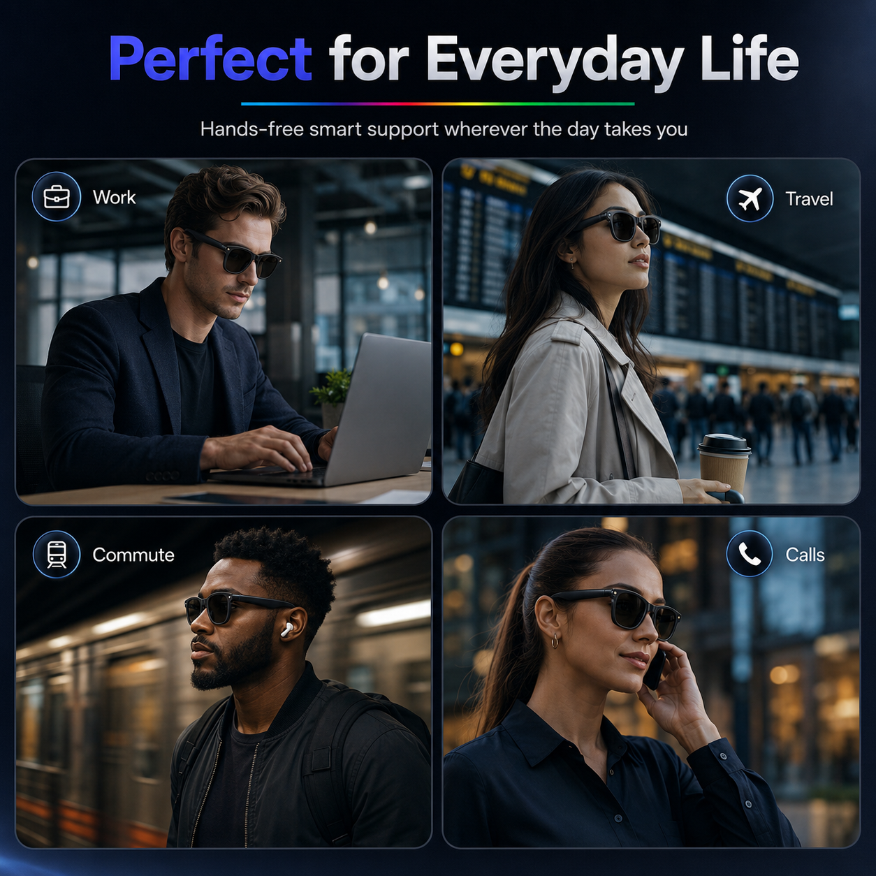 AI smart glasses for work, travel, commuting, and calls with hands-free smart support for everyday life