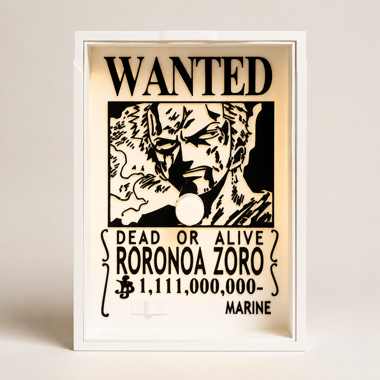 Compact wanted poster shadow light with anime-inspired artwork and wall projection design