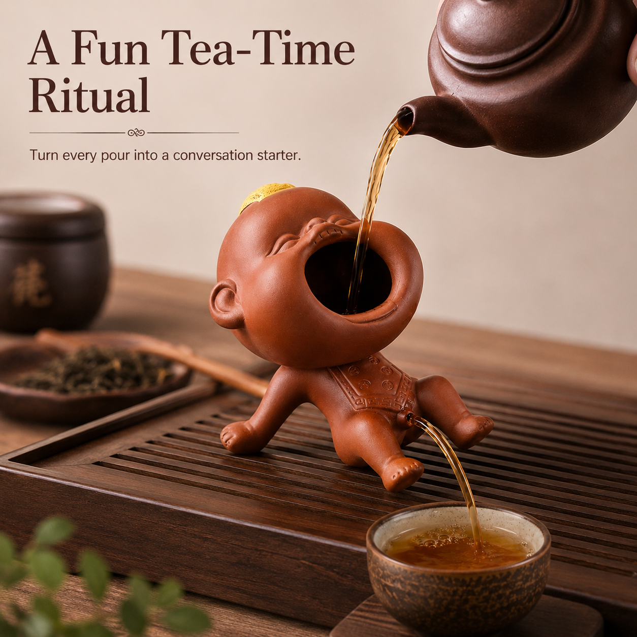 Funny tea fountain tea pet turning a simple tea pour into a playful tea-time ritual and conversation starter