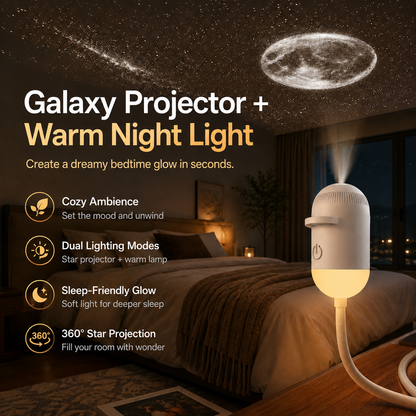 Galaxy night light projector bringing a dreamy Milky Way projection indoors for cozy room decor and relaxing evenings