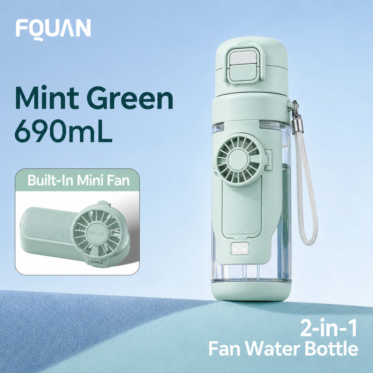 blush pink 4 in 1 cooling water bottle portable fan bottle mist spray hydration bottle for summer use